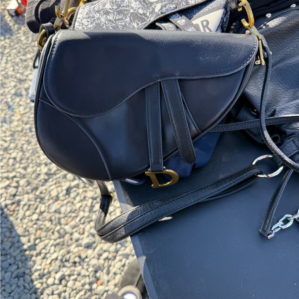 Black Leather Bag with Gold Zipper